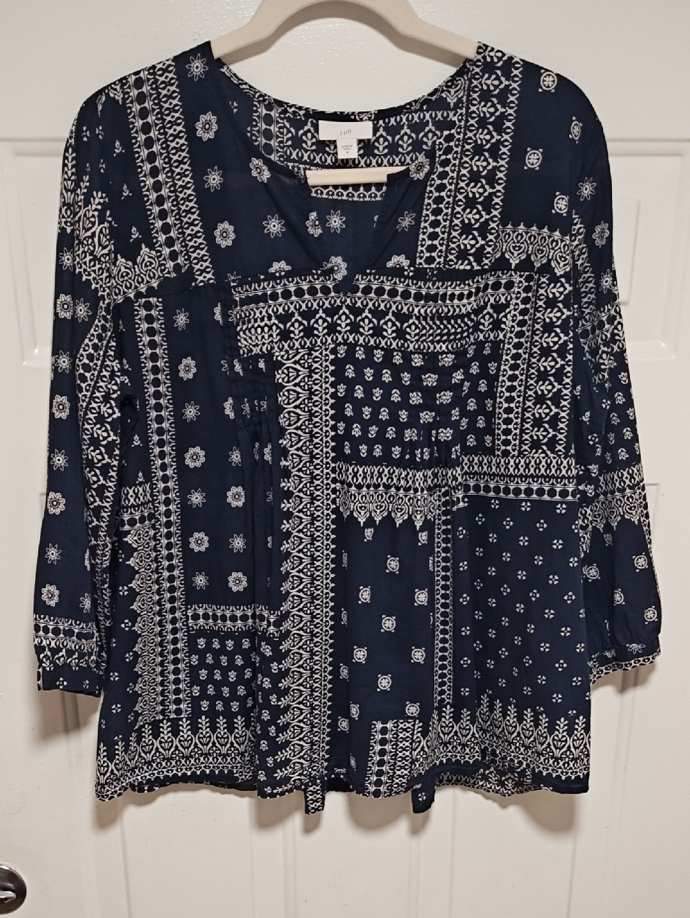 J. Jill Navy and White Patchwork-Print Tunic